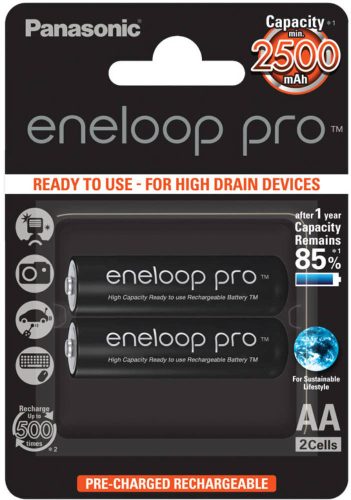 2x Panasonic Eneloop PRO R6/AA 2500mAh Ni-MH BK-3HCDE + Rechargeable battery packs