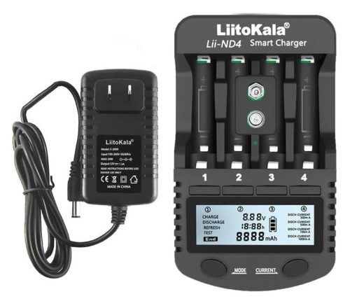 LiitoKala Lii-ND4 1.2V NiMH/Cd Battery Charger LCD Display Test Battery Capacity For AA AAA & 9V Battery