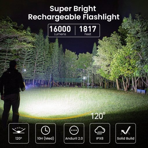 Lantern Rechargeable Flashlight with High Lumen, Camping Bright LED Flash  Light with 2000 Lumens, Combo Side Light, IPX8 Water Resistance, for  Hiking