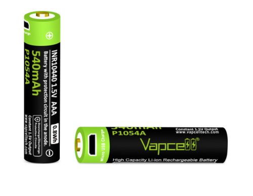 Vapcell P1054A AAA size 1.5V battery with 540 mAh capacity and charging port 